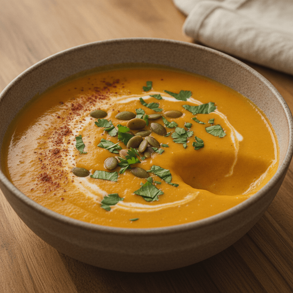Sopa de Abóbora Cremosa com Gengibre e Leite de Coco